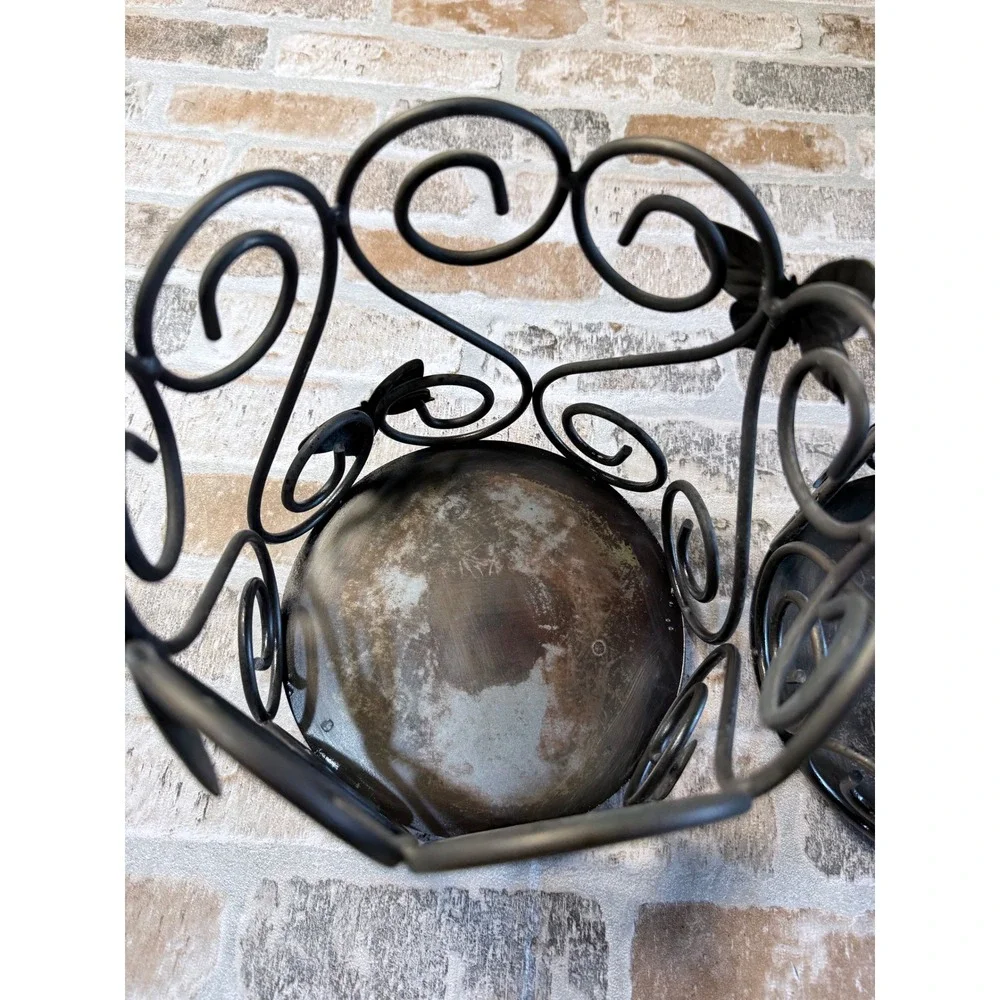 Set of 2 Butterfly Scrollwork Metal Pillar Candle Holders Bronze Tone Rustic